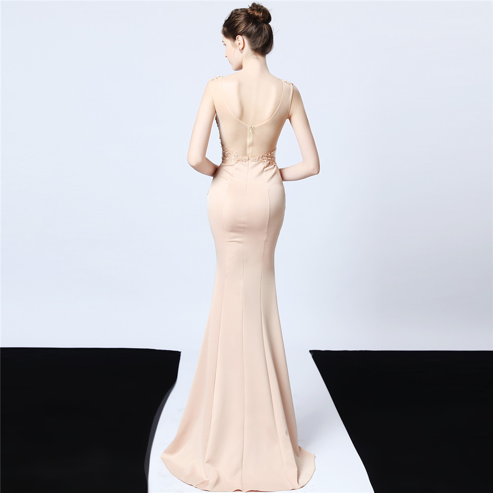 Black White Green V-neck Appliques Beading Long Satin Evening Dress See-through Back Elegant Formal Evening Party Dress