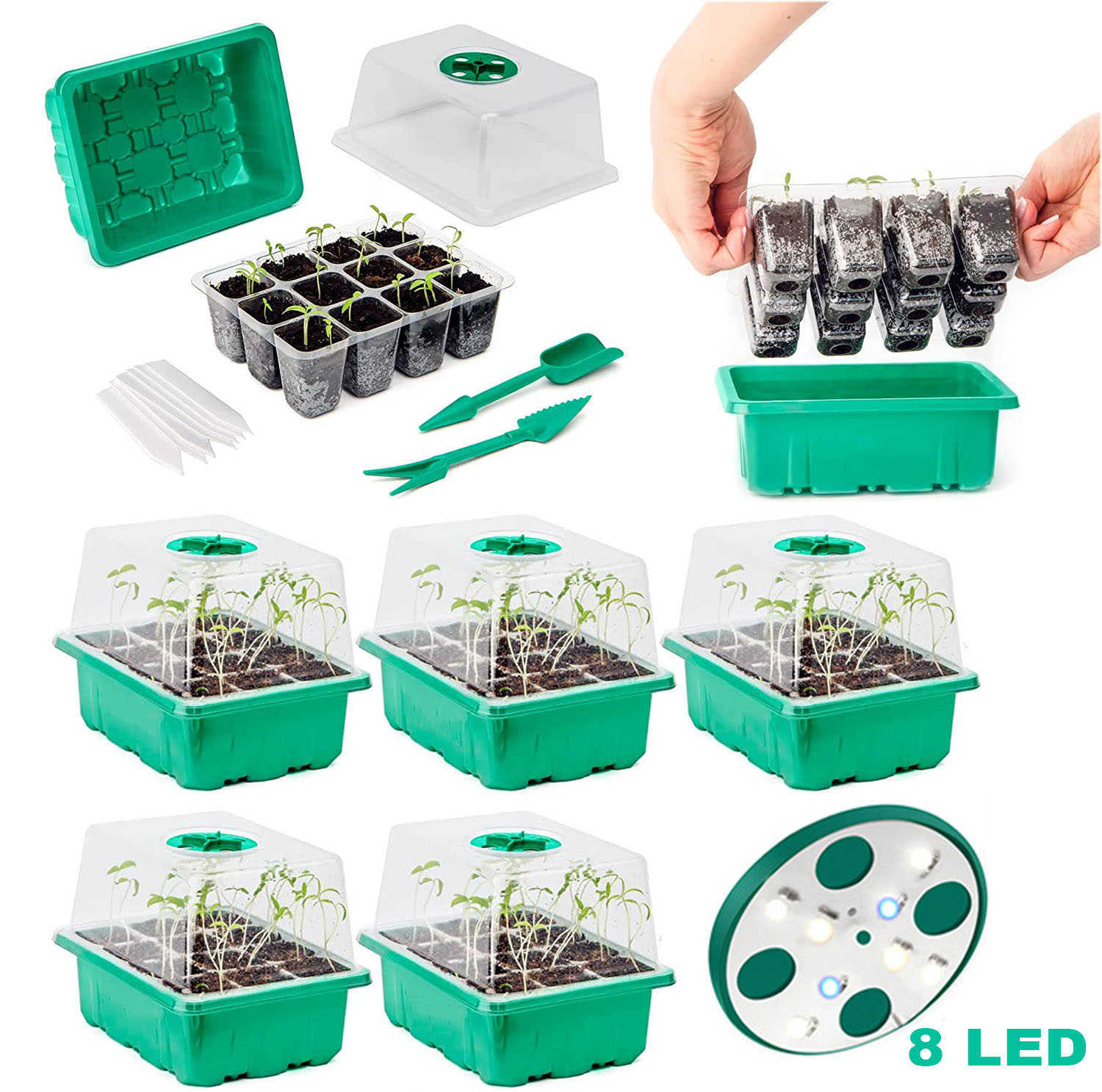 Grow Lights Full Spectrum LED Grow Light Seed Starter Bandejas de estufa Lâmpada de cultivo 12 orifício por bandeja Phytolamp para plantas internas germinando P230413