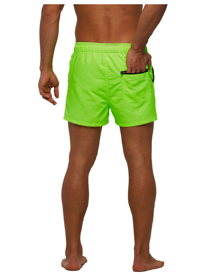 Été hommes poche arrière fermeture éclair couleur unie 100% polyester short de bain à séchage rapide