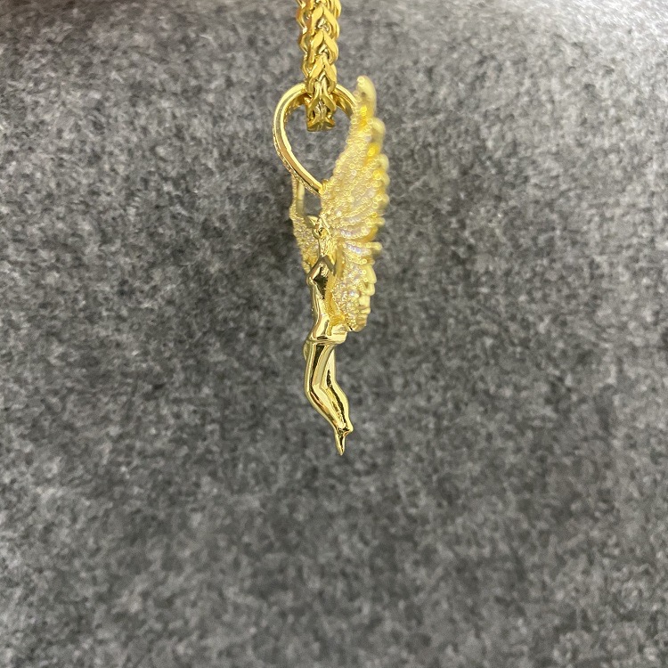 Fshion 65cm Cuban Chain Pendant Necklaces Men Women Innlaid With Zircon Angel Wings Copper Hip-hop Rap Necklace Jewelry Unisex
