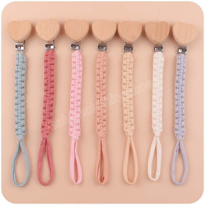 Hartvorm Beech Fopspacifier Clip Diy Pasgeboren Accessoires Baby shower Gift Woven Pacifier Holder Soere Dummy Clips Chain