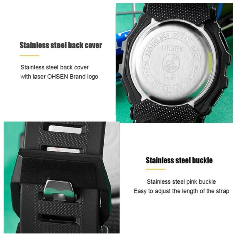 새로운 남자 야외 스포츠 다중 기능 The Square Black Luminous Digital Watch Big Dial 50 Life Waterproof Digital Watches