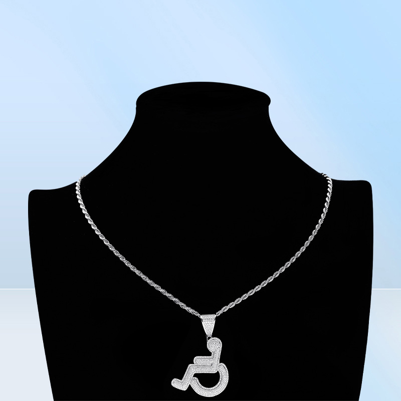 Nouveau collier pendentif signe de handicapé en fauteuil roulant glacé plaqué or argent bijoux Hip Hop pour hommes cadeau 8710732