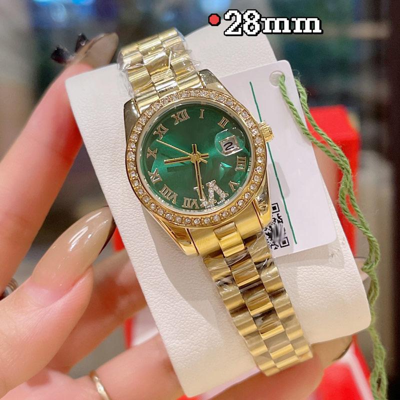 moda lüks bayan izle Üst Marka Tasarımcısı Altın Elmas Çerçeve Bayan Saatler 28mm otomatik tarih kadınlar için Kol Saatleri Doğum Günü Noel Sevgililer Anneler Günü Hediyesi