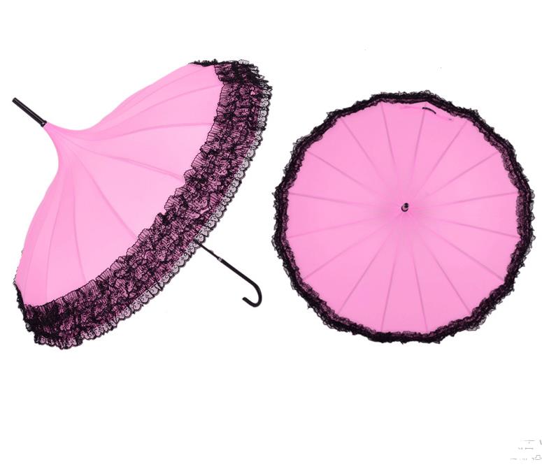 Parapluie en dentelle semi-matique élégant Parapluies de pagode ensoleillés et pluvieux fantaisie 14 couleurs disponibles Hhdct