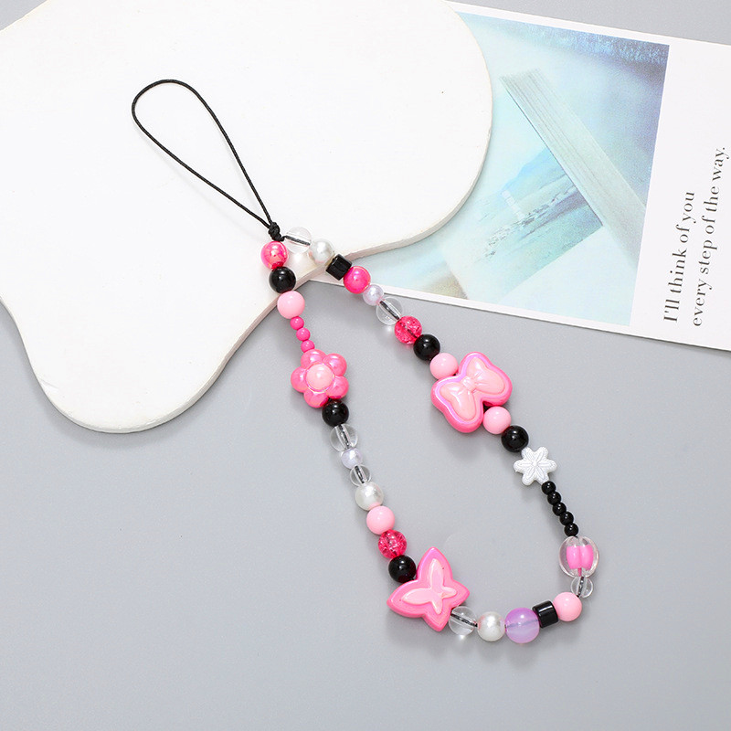 DIY Cell Phone Case Charm Chain Anti-Lost Wrist Straps Handmade Bracelets Acrylic Lanyard Butterfly Keychain Beaded Colorful Hanging Cord Universal