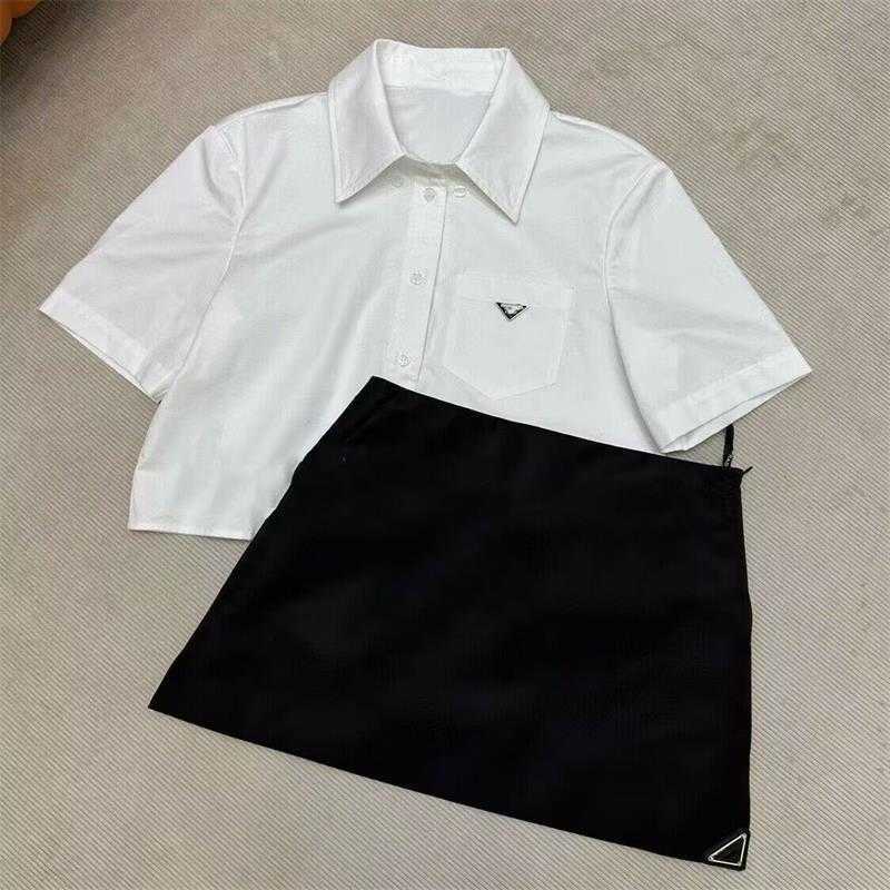 Luxury designers new mens and womens short sleeved sportswear set Family Summer New Simple Triangle Pocket Short White Shirt Casual Versatile Top