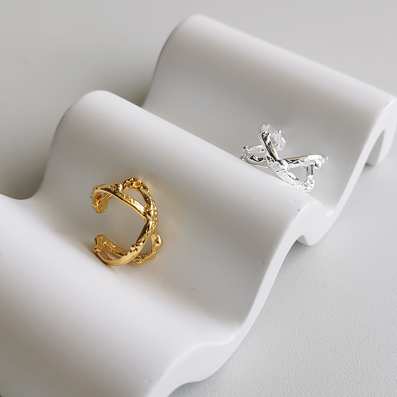 18K Gold Plated 925 Sterling Silver Rings Open Adjustable Rings for Women Handmade Rings with a Unique Irregular wavy Design