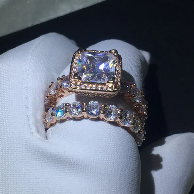 Fedi nuziali di fidanzamento impostate donna uomo AAAAA zircone cz anello in oro rosa riempito regalo di gioielli da sposa