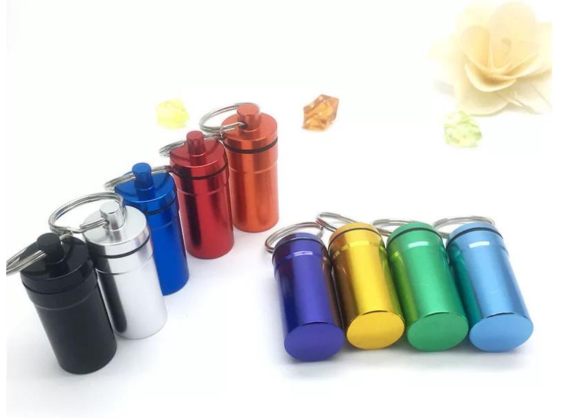 Keychain Holder Aluminium Waterproof Storage Bottle Pill Case Box Stash Jars Bottle Jewelry Container Keyring 5222mm9515787