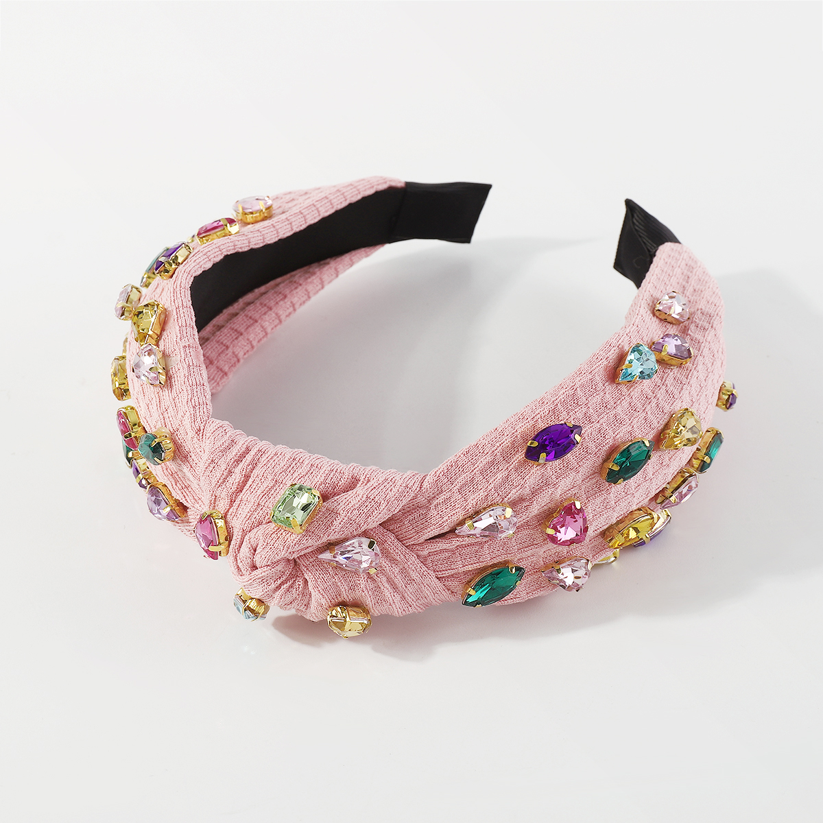 Gaufre tricot coeur cristal noeud supérieur bandeau coloré strass bandeaux diadème cheveux accessoires pour femmes adulte bijoux