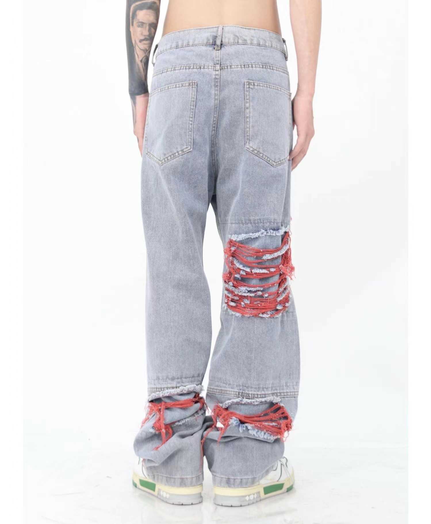 Mäns jeans high street hiphop förstöra borstade broderade baggy jeans avslappnade raka ben denim byxor man kvinnor w0413