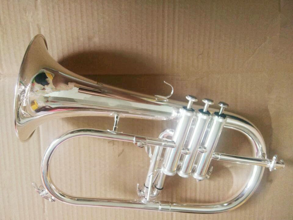 Professionella flugelhorns silverpläterade B platt BB Professionell trumpet Topp mässing Musikinstrument Trompete Horn Frakt