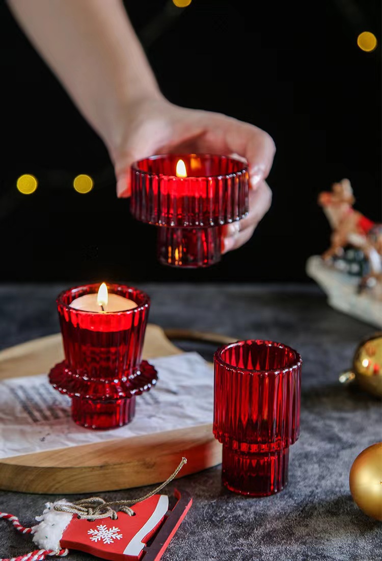 Nordic Pink Glass Candlestick European Taper Candles Holders Table Candle Stand Small Tealight candle holder Home Decoration