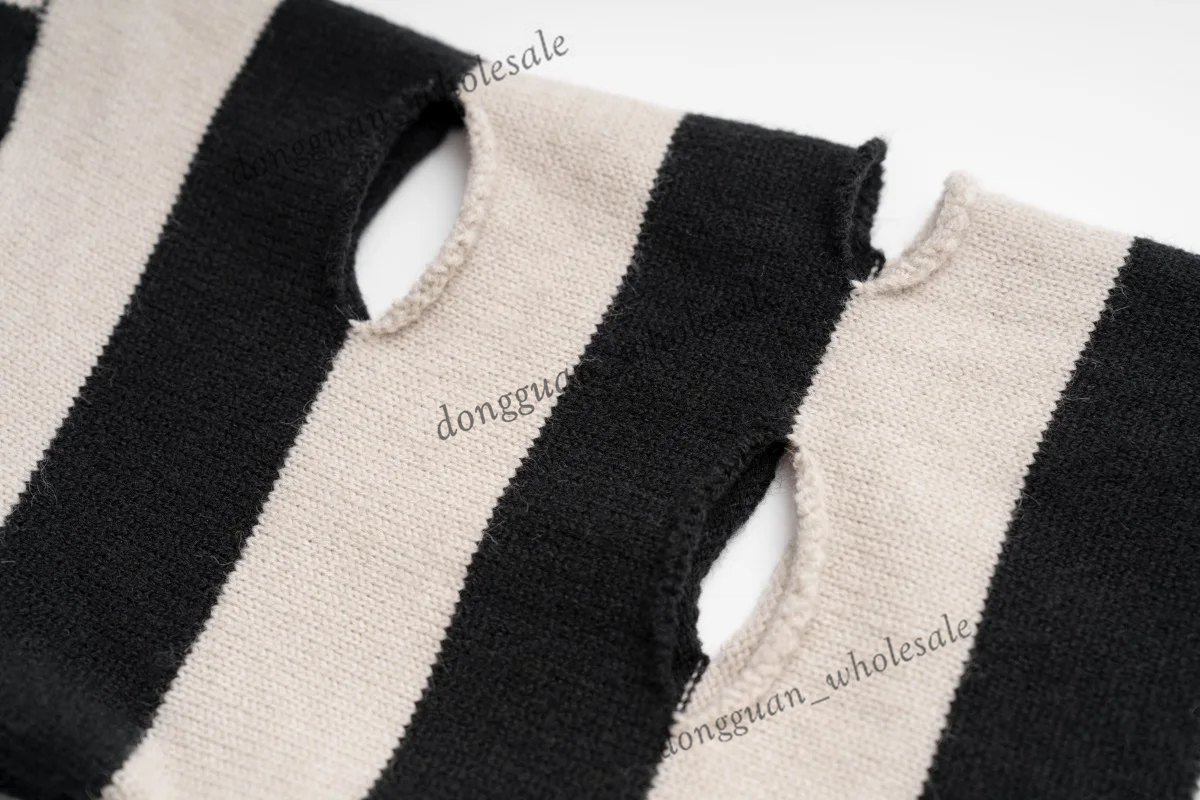 Harajuku High Street Striped Patchwork Sweaters Y2k Contrast Half High Neck Hollow Out Knitted Sweater Unisex