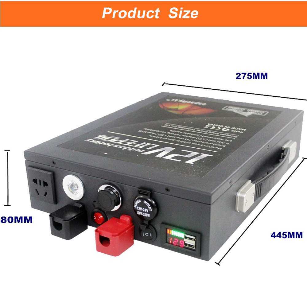 12V 100AH Lifepo4 Lithium Battery with BMS AC 220V 300w Inverter Lithium Battery Pack Solar Rechargeable Battery For Motor RV