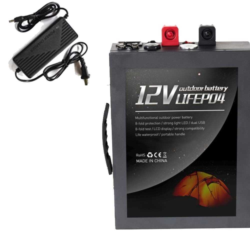 12V 100AH Lifepo4 Lithium Battery with BMS AC 220V 300w Inverter Lithium Battery Pack Solar Rechargeable Battery For Motor RV