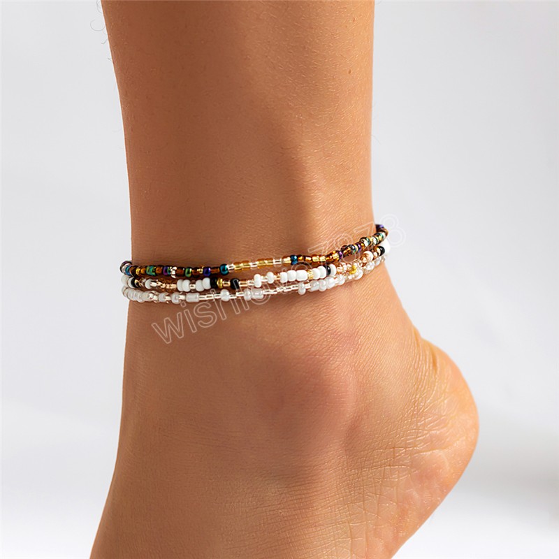 boho 다채로운 씨앗 구슬 여성을위한 발목 anklets 수제 탄성 여름 해변 맨발 팔찌 발 보석