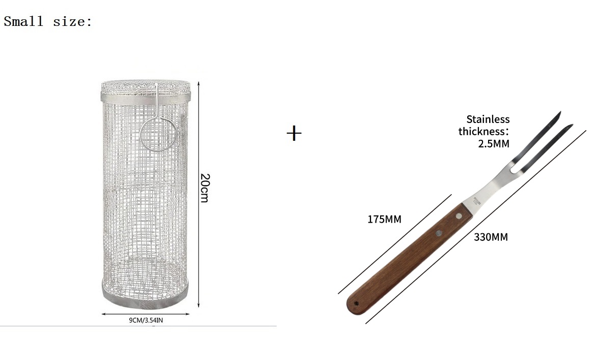 Bakeware Tools Barbecue BBQ Griling Basket Accessories Tools Rostfritt stål Rundform ROASTER DRUA OVEN MESH BBQ GRILL GRID MED FORK H23-82