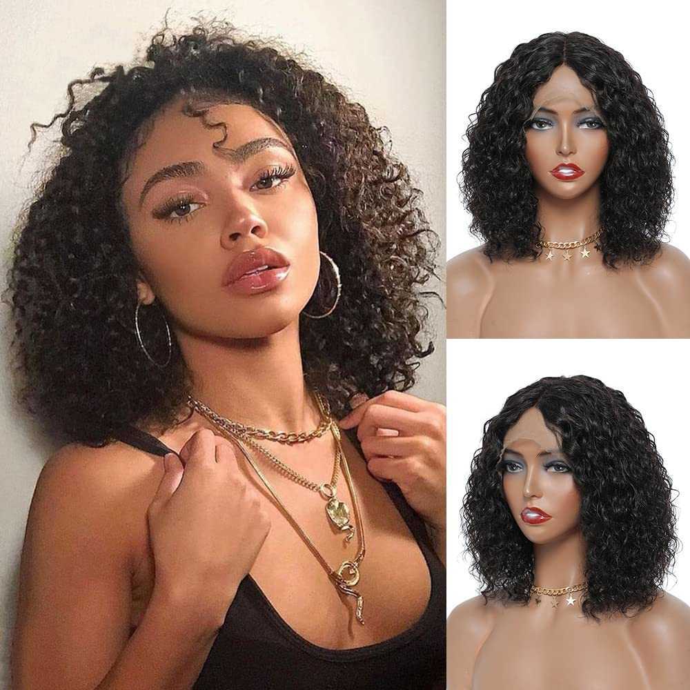 Hair Wigs Brazilian 13x1 Lace Front Bob Pre Plucked Baby Deep Wave Short Water Curly 5x5 Wig Human for Women 230413