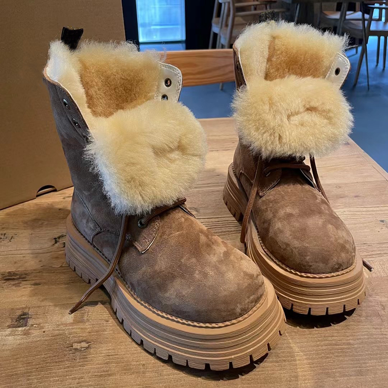 23 Hiver nouvelles bottes à fond plat femmes célèbres concepteur à lacets marque chaude bottes de neige en cuir véritable tête ronde semelle épaisse augmenter anti-dérapant dames botte de neige