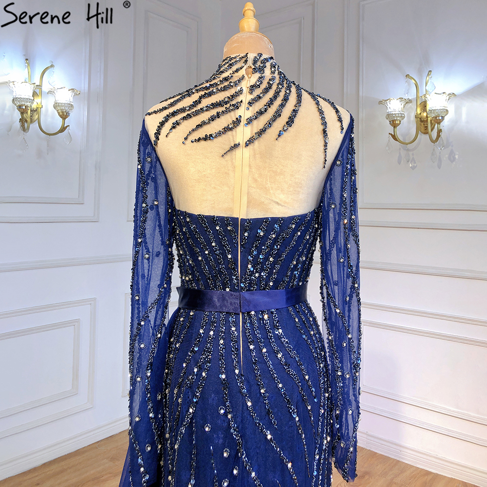 Abiti lunghi da sera a sirena blu navy Nuova tendenza Serene Hill LA71359 Abiti da festa a maniche lunghe con perline