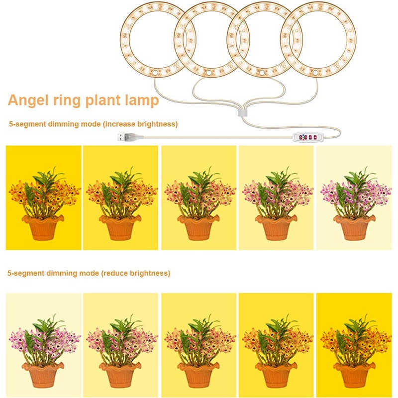 Grow Lights Angel Ring LED Grow Lights Full Spectrum LED GROW Lamps Growth Light Phytolamp för växter USB LED -lampa för inomhusväxtplantor P230413