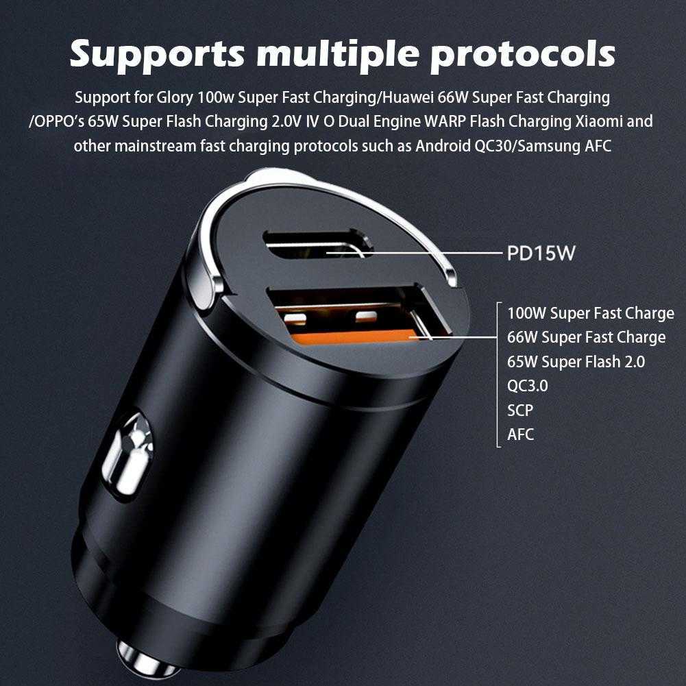 Uppgradera 200W QC3.0 PD-billaddare 5A Fast Charing 2 Port 12-24V Cigarettuttag Lighter Car USBC Charger för iPhone Power Adapter