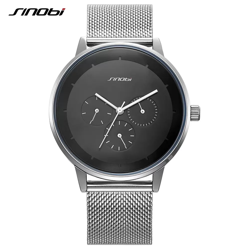 2023 Rose Gold Men Watch SINOBI Top Brand Luxury Milan Mesh Band Fashion Casual Date Calendar Quartz Clock Business Watches Mens Gift