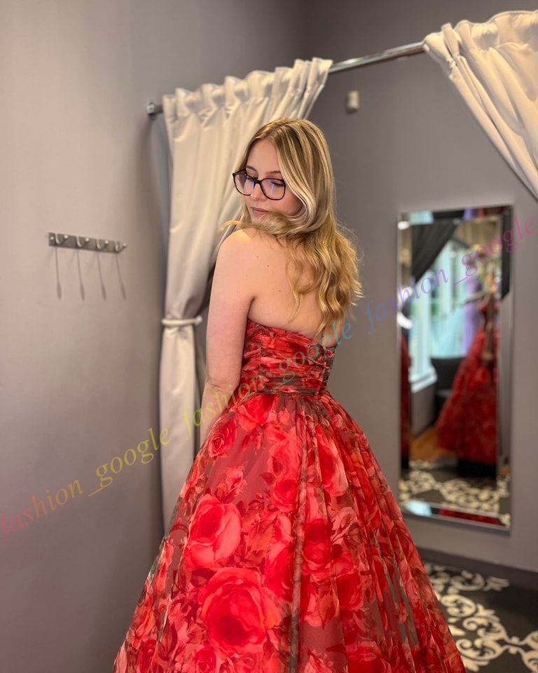 Abito da ballo multiplo a bolle 2k24 senza spalline con stampa floreale rosa in tulle spettacoli da donna, serata formale invernale, cocktail party, abito di gala hoco, abito la madre della sposa, ospite, principessa, rosso