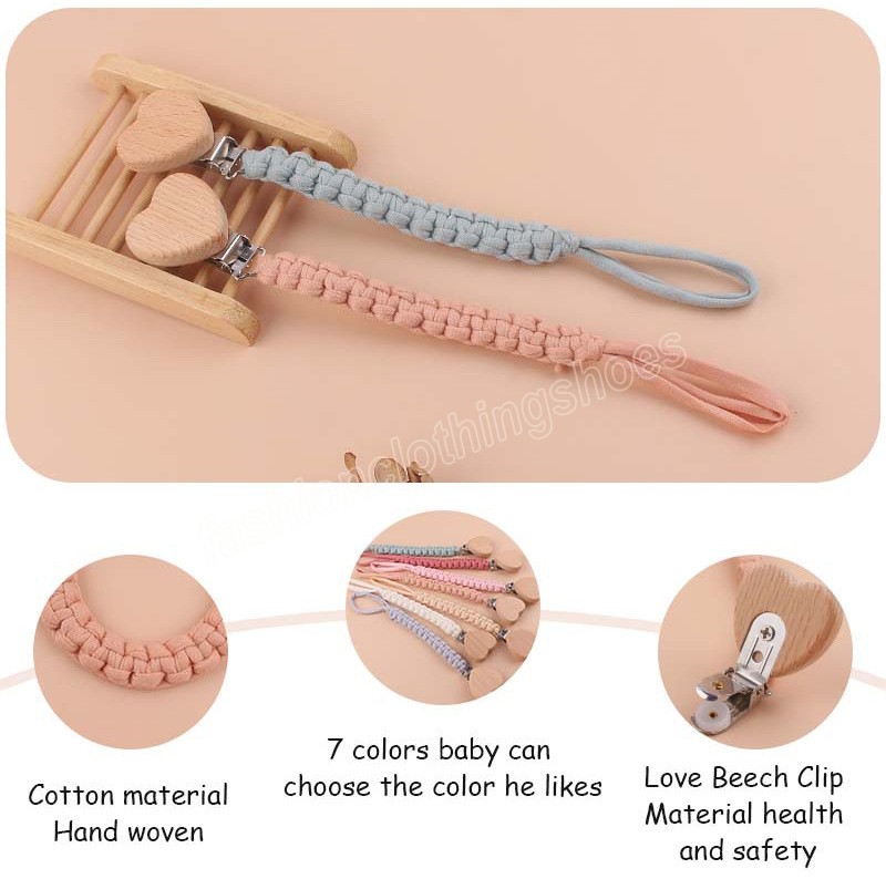 Hartvorm Beech Fopspacifier Clip Diy Pasgeboren Accessoires Baby shower Gift Woven Pacifier Holder Soere Dummy Clips Chain