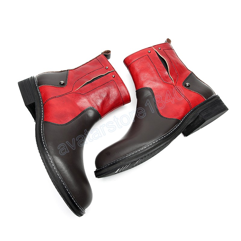 أحذية مستديرة من إصبع القدم ذكور أحذية متوقعة جلدية أصلية للدراجات النارية رعاة البقر في الكاحل بالإضافة إلى الحجم من السوستة رجال الأحذية القصيرة