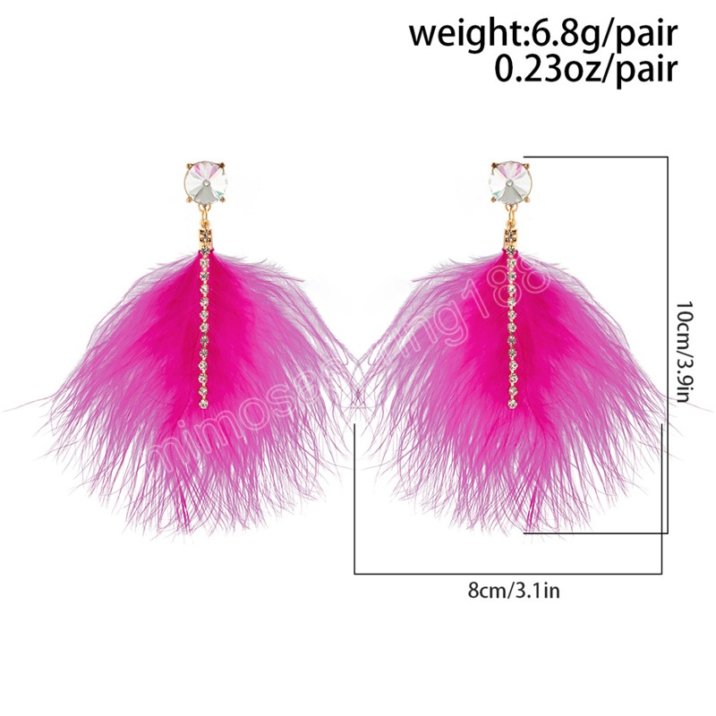 Boho blanc noir véritable plume boucles d'oreilles pour femmes créatif Long gland strass boucles d'oreilles mariage fête bijoux