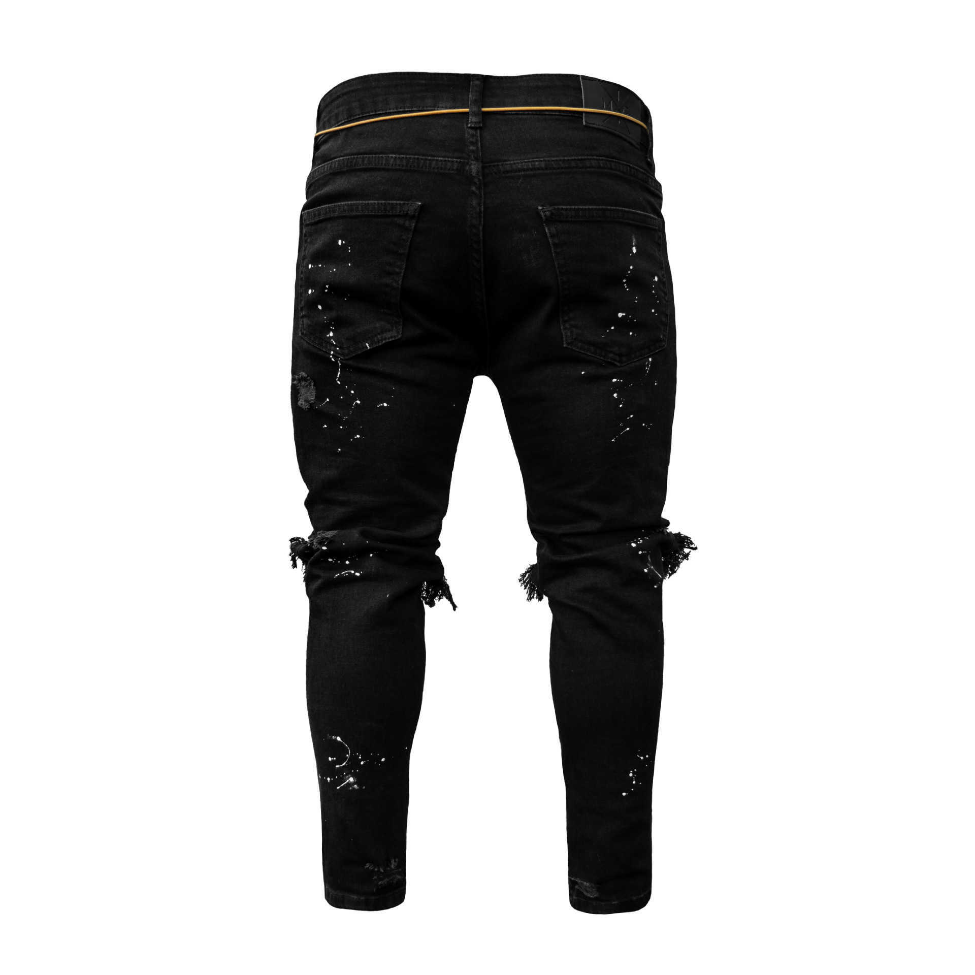 Heren jeans heren jeans stretch vernietigd gescheurd verfpunt ontwerp mode mode enkel rits skinny jeans voor mannen w0413
