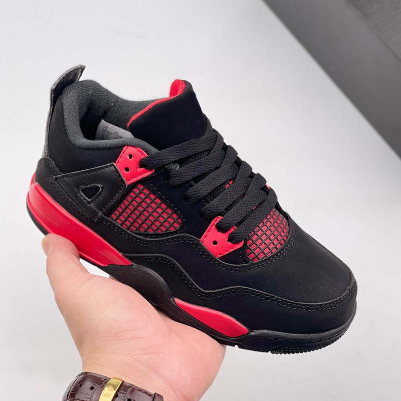 2024 Jumpman 4 Kids Basketball Shoes Black Cat Bred Bred Bred Shoes Shote Shoes Gym Red Chicago 4S Black Cat Blue Athletic Boy Sneakers 22-37