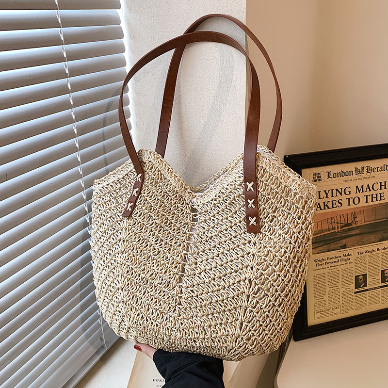 Crochet Beach Totes for Women Straw Handbags Purses Hollow Out Shoulder Bag Large Capaacity Travel Shopping Bag with High Quality