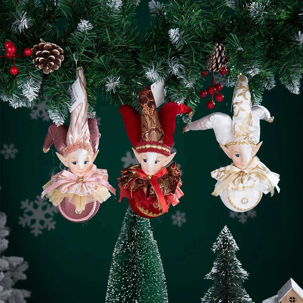 Juldekorationer julgran guld röd alver ängel hängande boll prydnad xmas alf festival docka hängen figur för hem nyåret fest dekorl231111