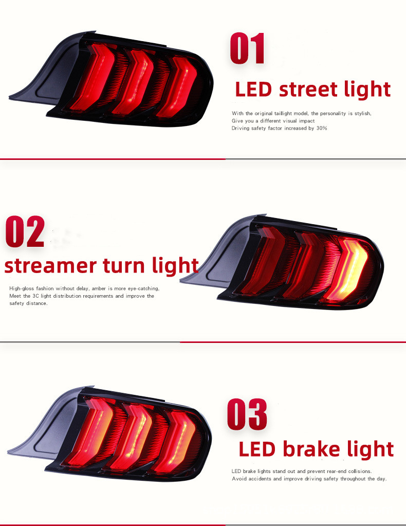 Auto Achterlichten Voor Ford Mustang Achterlichten 20 15-20 19 Achter Led Rem Straatverlichting Streamer Signaal achterlicht Montage