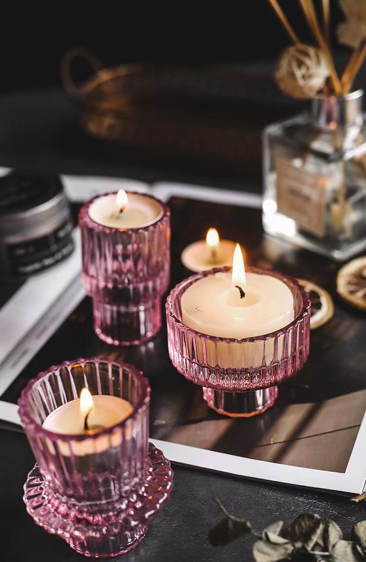 2023 Nordic Pink Glass Candlestick European Candles Holders Table Candle Stand Romantic Candlestick Photophor Home Decoration