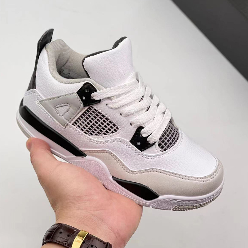 Jumpman 4 Retro Kids Basketball Shoes Infant Toddlers Chicago 4S Boy Girl Sneaker Light Green Lights Grey Khaki Baby Trainers Outdoor Children Eur 26-35