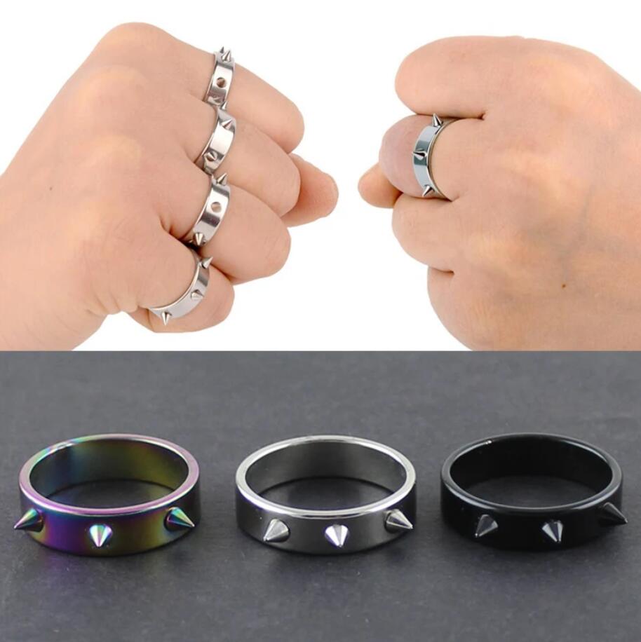 Hip Hop Self-defense Stainless Steel Ring Gothic Punk Style Metal 3 Spiked Emergency Defense Ring Men and Women's Thorn Jewelry