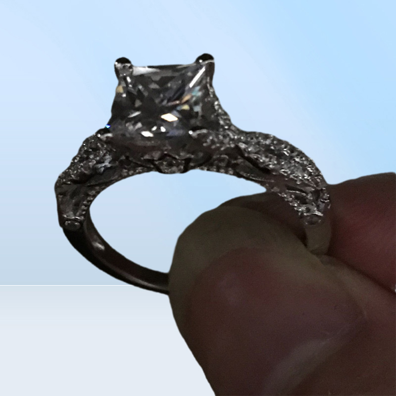 Kadınlar Vintage Ring El yapımı prenses kesim 2CT Diamond 925 STERLING Gümüş Nişan Aly Band Ring Kadınlar 9621561