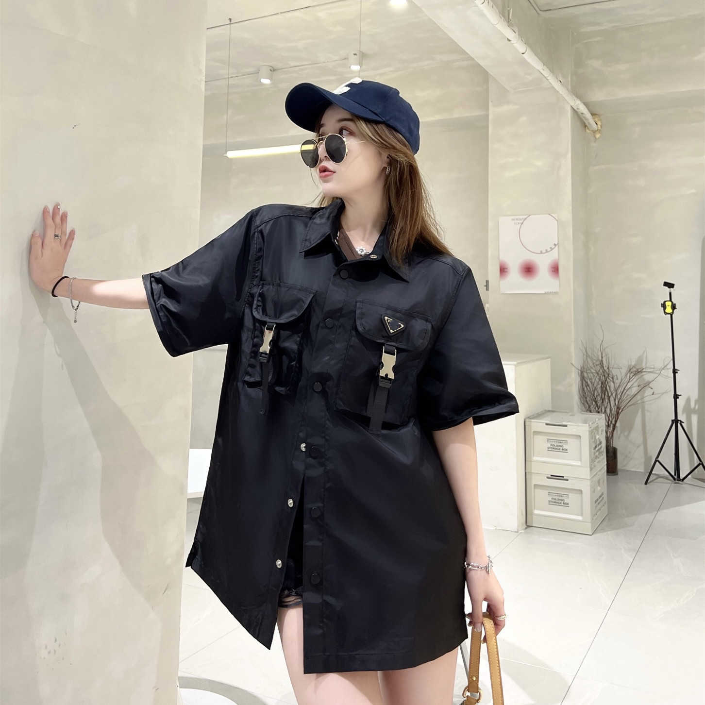 Designer's New Men's Women's Short Sleeved Sportswear Set High Edition Lyxig avtagbar nylon Multi Pocket Solid Black and Short Long Sleeve Shirt Coat