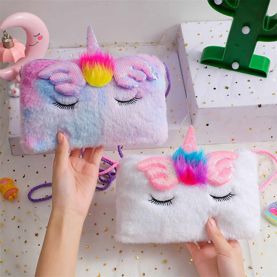 Joli sac licorne pour enfants en peluche, Mini sacs à bandoulière populaires pour enfants, sacs à main et sacs à main pour filles, vente en gros