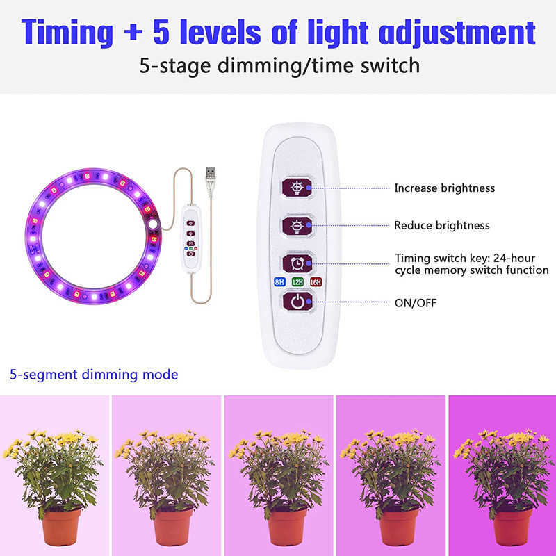 Grow Lights LED Grow Light Full Spectrum Plant Growth Light med timer USB Growing Lamp för inomhusväxter Plantor Succulents Hydroponic P230413