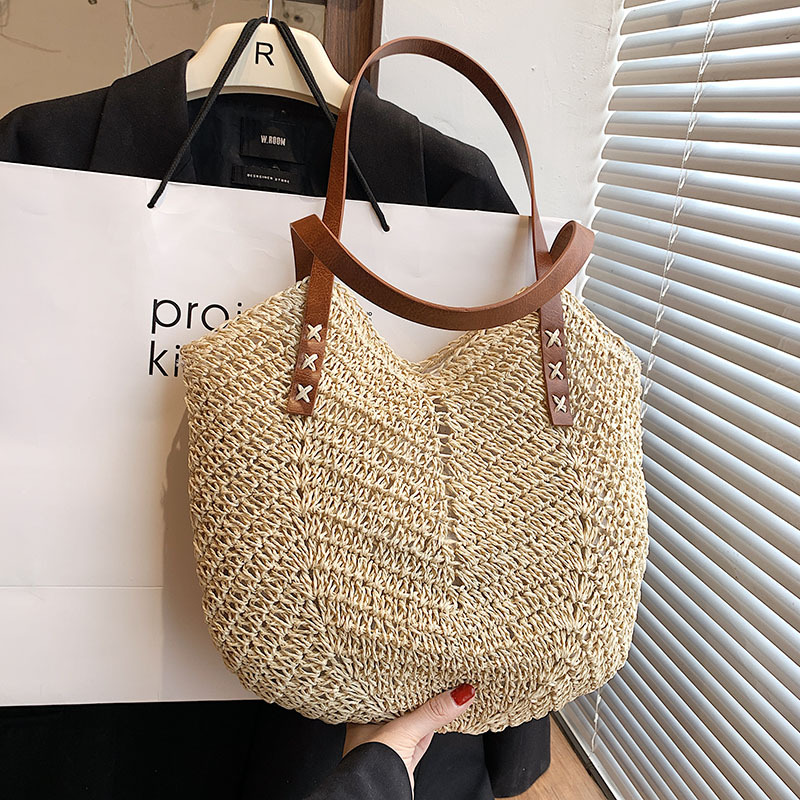 Crochet Beach Totes for Women Straw Handbags Purses Hollow Out Shoulder Bag Large Capaacity Travel Shopping Bag with High Quality