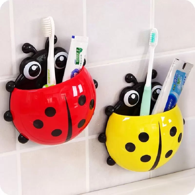 Cartoon schattige ladybug tandenborstelhouder met sukkel creatieve tandpasta opslagrek organizer keuken badkamer accessoires