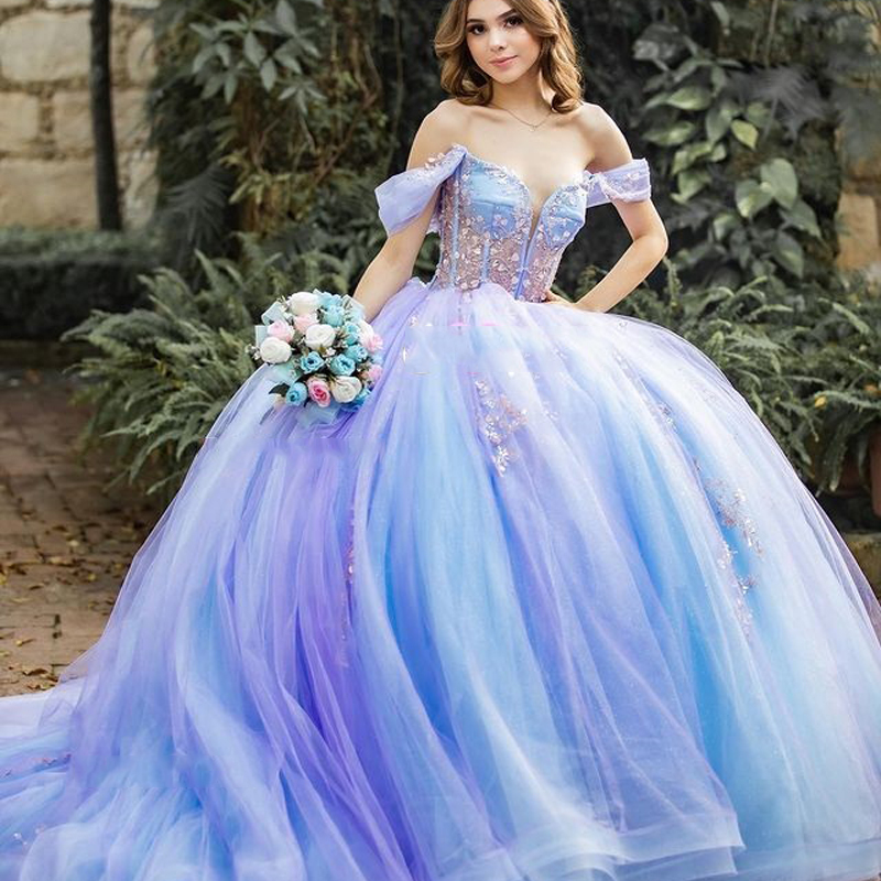 Lavender Princess Quinceanera Dress Appliques Lace Beads Crystal Birthday Prom Sweet 16 Gown Vestidos De 15 Anos Corset