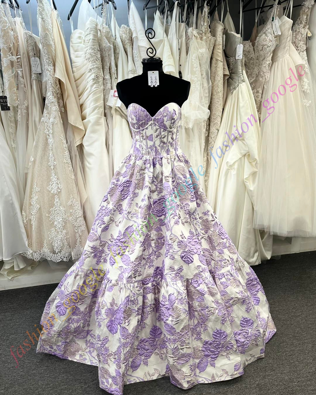 Floral Brocade Prom Queen Sukienka 2K24 Corset Metallic Ballgown Długość Preteen Lady Pageant Formal Evening Cocktail Party Runway Black-Tie Gala Fancy Pink Lilac Blue