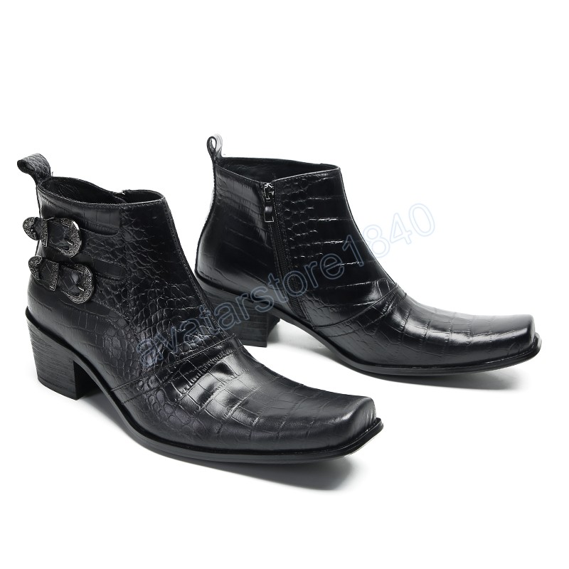 Britische Winter Schwarz Business Mann Formale Schuhe Plus Größe Karree Motorrad Leder Kurze Stiefel Männer Kleid Stiefeletten